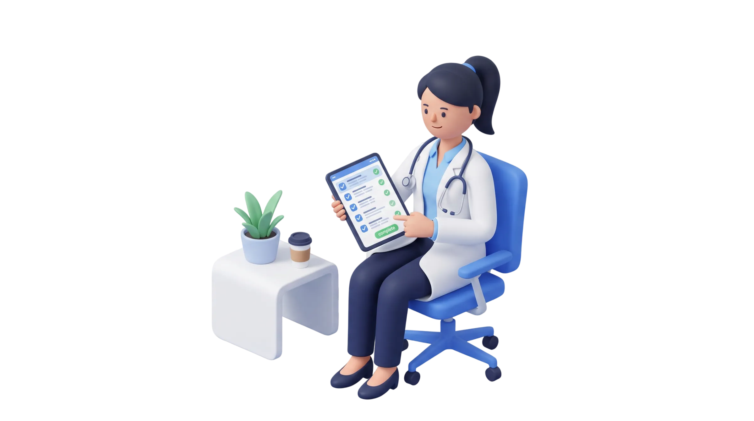 Doctora revisando respuestas de preconsulta en tablet para un diagnóstico más rápido